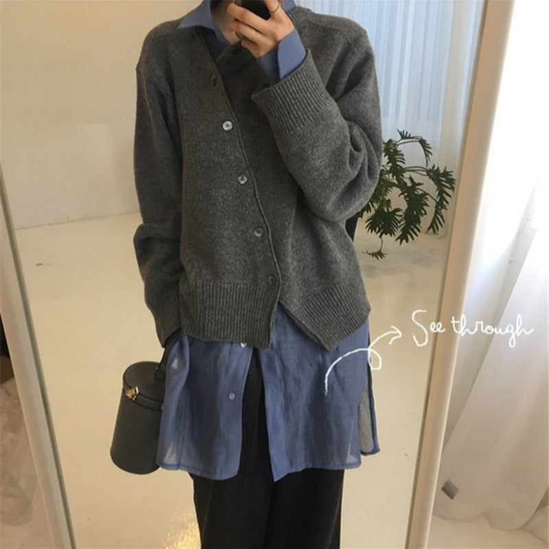 Asymmetric Button Knit Cardigan