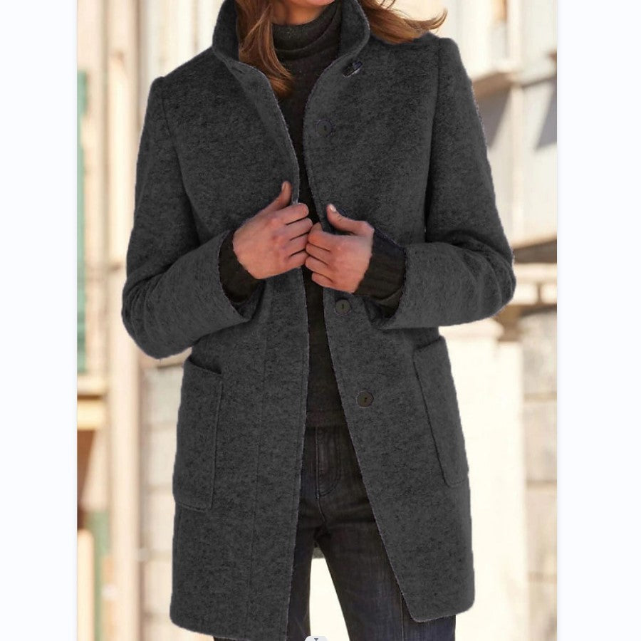 Stand Collar Woolen Button Coat