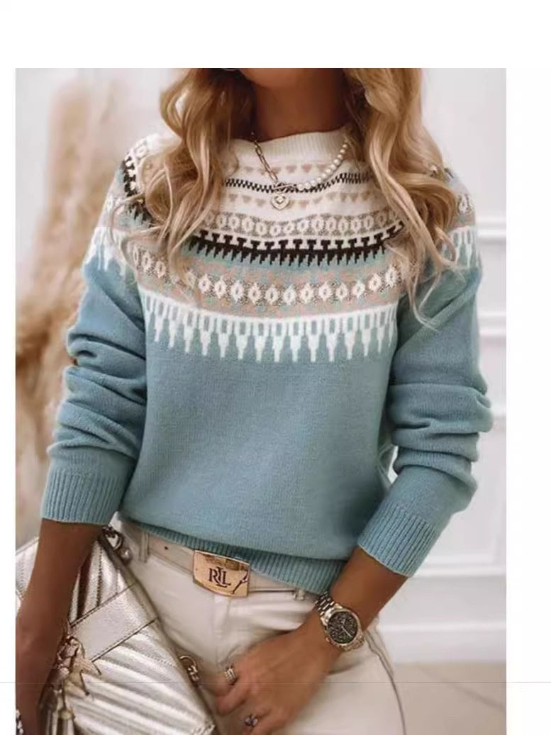 Round Neck Multicolor Knit Pullover