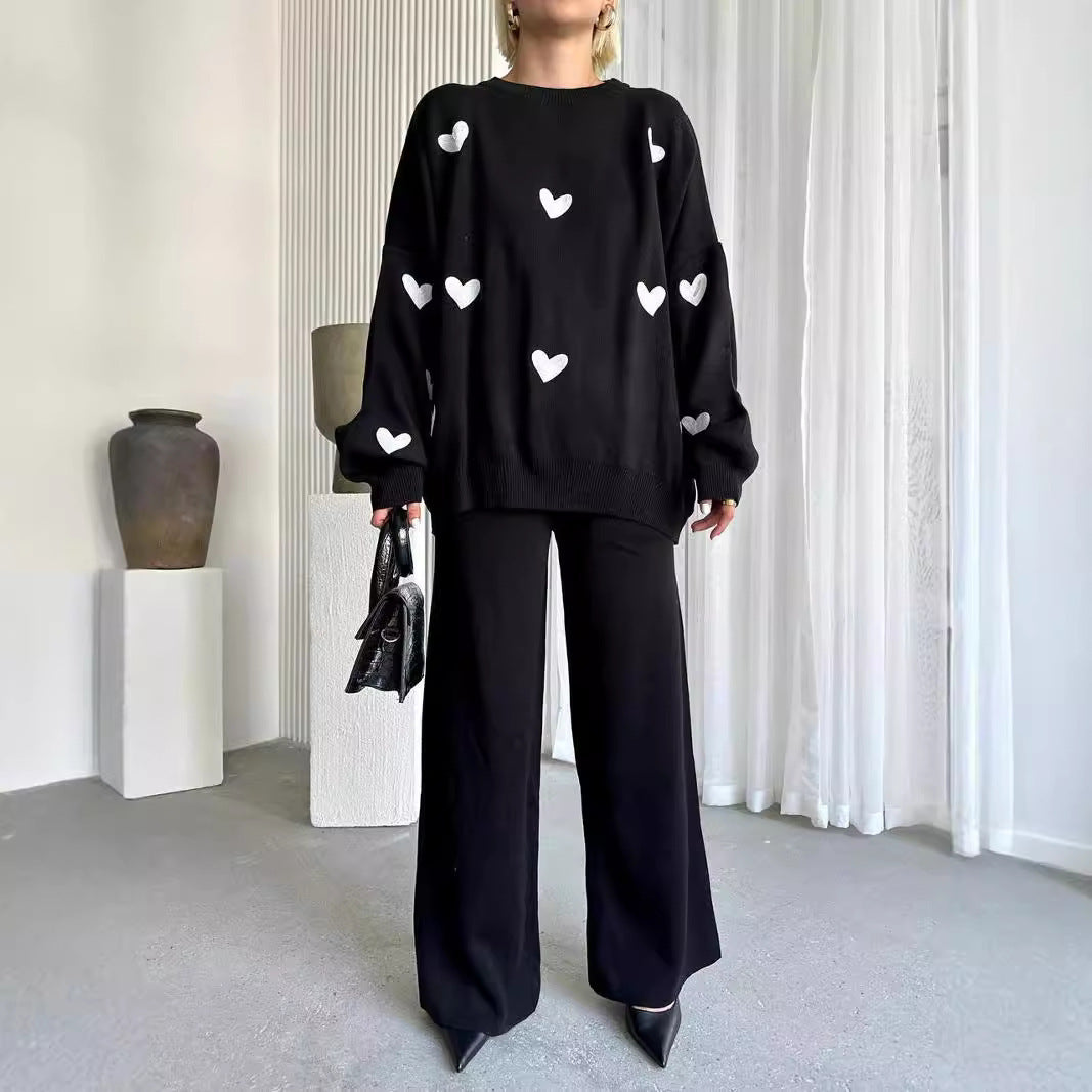 Heart Pattern Knit Two-Piece Set