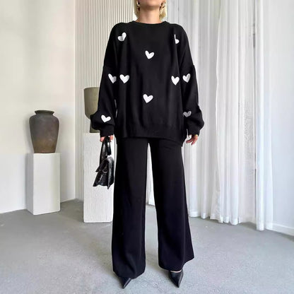 Heart Pattern Knit Two-Piece Set