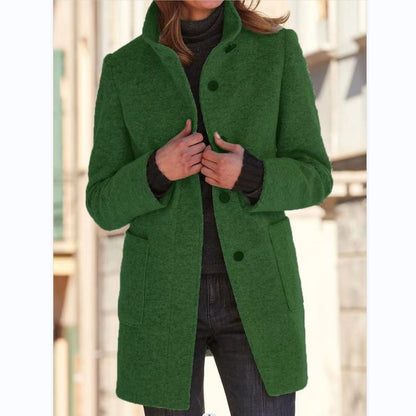 Stand Collar Woolen Button Coat