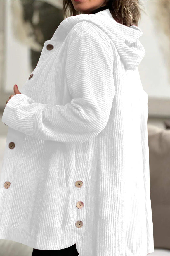 Hooded Corduroy Button-Up Casual Jacket