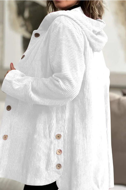 Hooded Corduroy Button-Up Casual Jacket