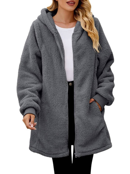 Plush Hooded Zip Cardigan Coat