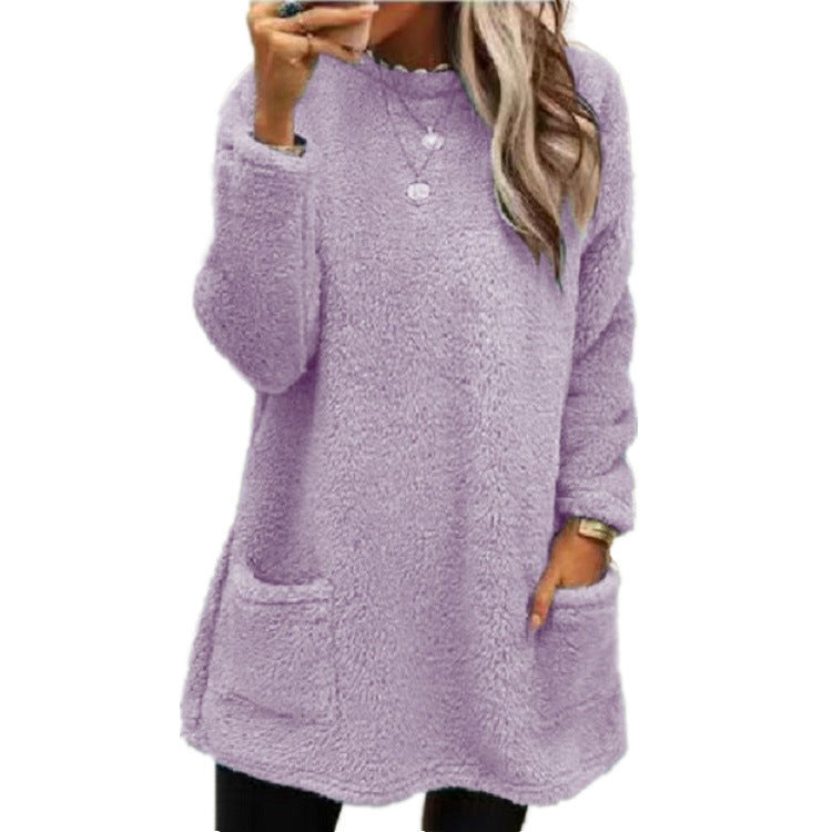 Fleece Pullover Long Sweater with Pockets