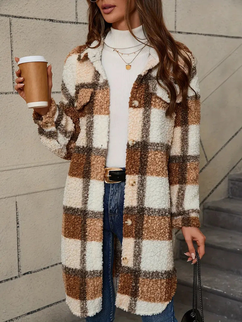 Colorblock Plaid Padded Jacket