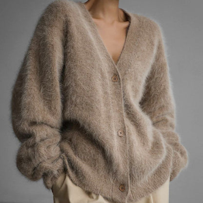 V-Neck Fuzzy Button Cardigan