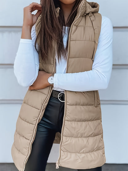 Hooded Quilted Zipper Vest Coat