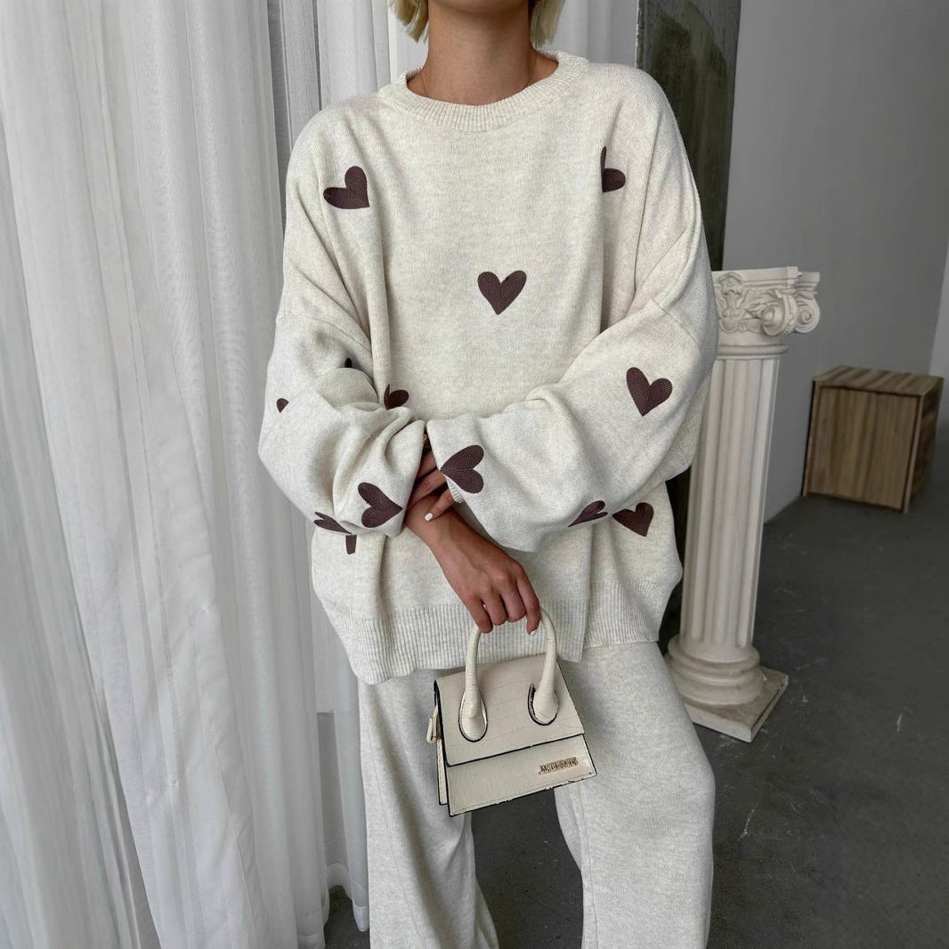 Heart Pattern Knit Two-Piece Set