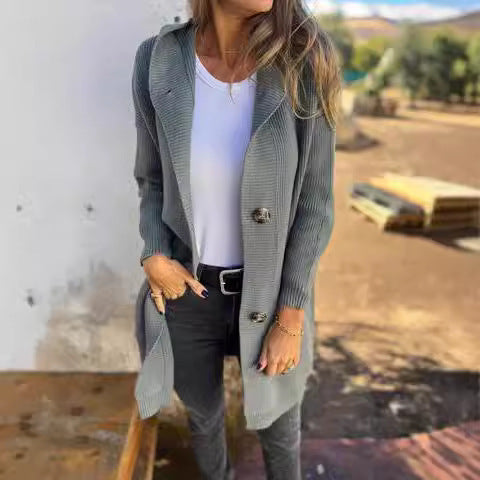 Mid-Length Knit Button Cardigan