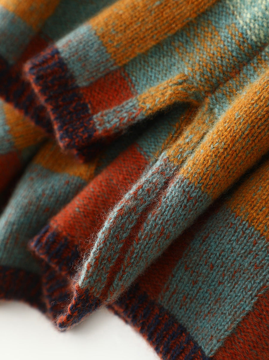 Checkerboard Wool Turtleneck Sweater