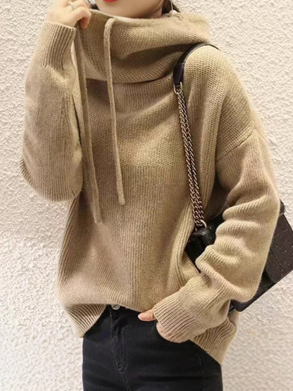 Soft Drawstring Turtleneck Knit Sweater