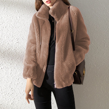 Double-Faced Fleece High Neck Zip Cardigan