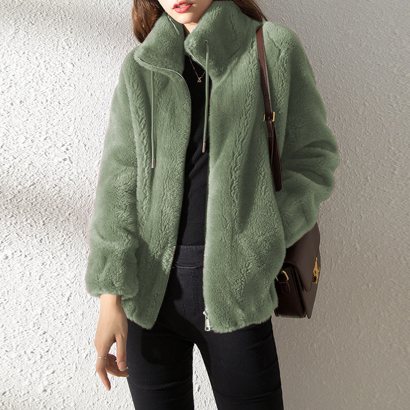 Double-Faced Fleece High Neck Zip Cardigan