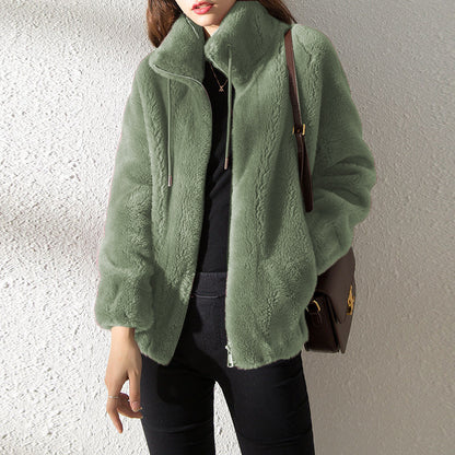 Double-Faced Fleece High Neck Zip Cardigan