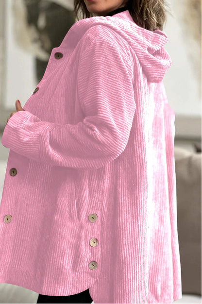 Hooded Corduroy Button-Up Casual Jacket