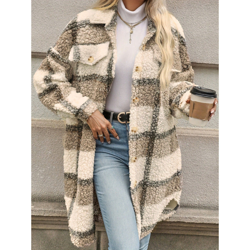 Colorblock Plaid Padded Jacket