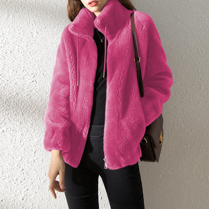 Double-Faced Fleece High Neck Zip Cardigan
