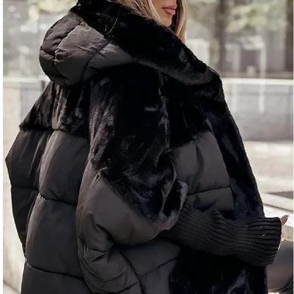 Hooded Faux Fur Patchwork Cotton Coat