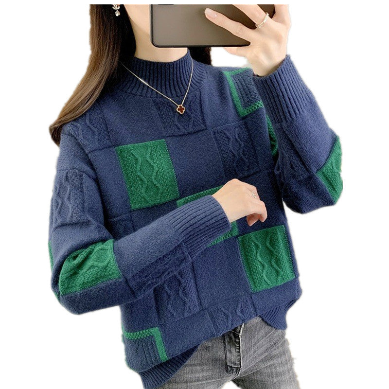 Patchwork Knit Pullover Sweater