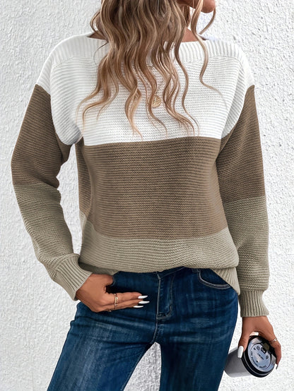 Colorblock Round Neck Knit Sweater