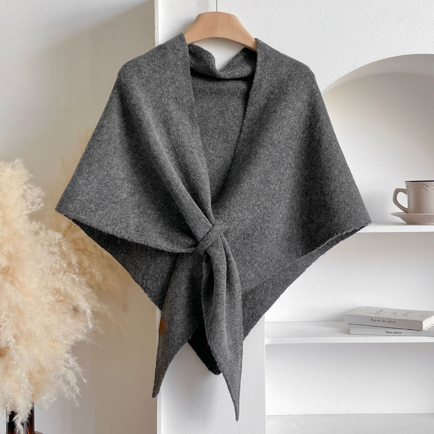Winter Solid Knit Triangle Shawl
