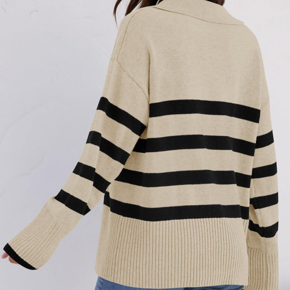 Loose Striped V-Neck Knit Sweater