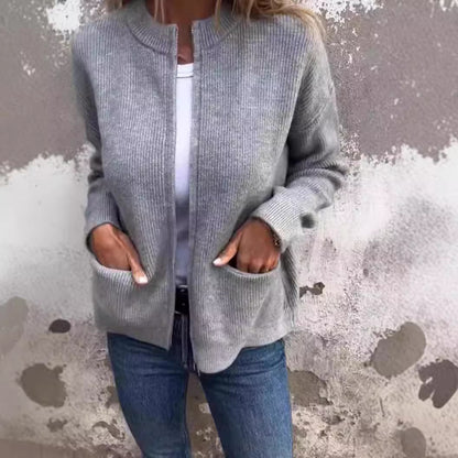 Solid Color Zipper Cardigan Coat