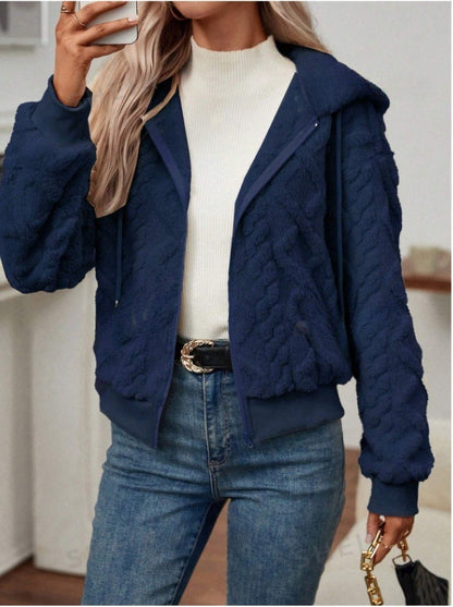 Cozy Hooded Knit Fleece Cardigan