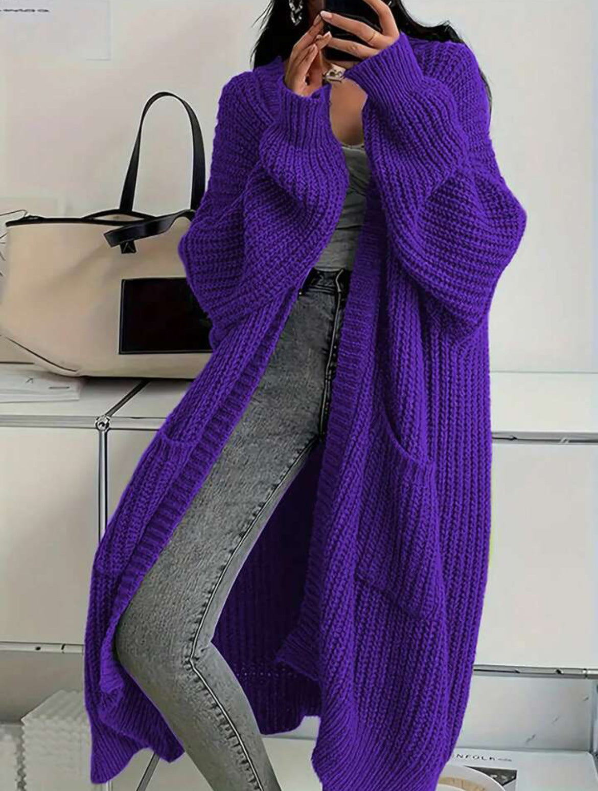 Long-Sleeved Knit Sweater Cardigan