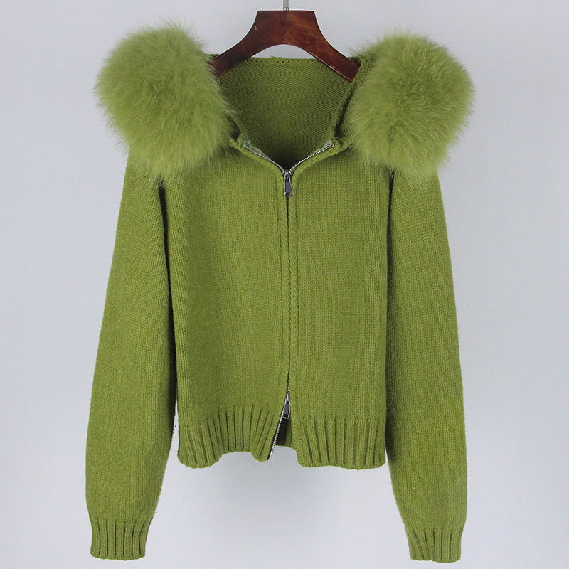 Women’s Fox Fur Hooded Zipper Coat