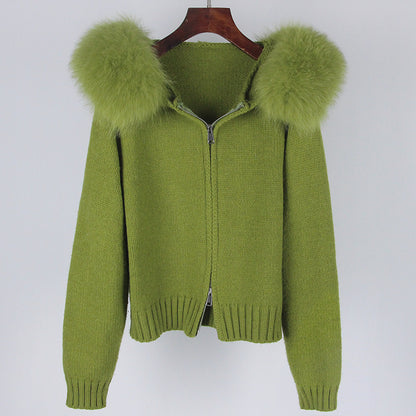 Women’s Fox Fur Hooded Zipper Coat