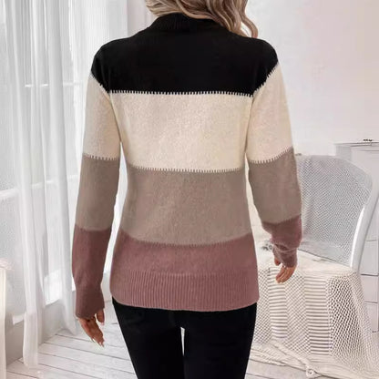 Colorblock Round Neck Knit Sweater