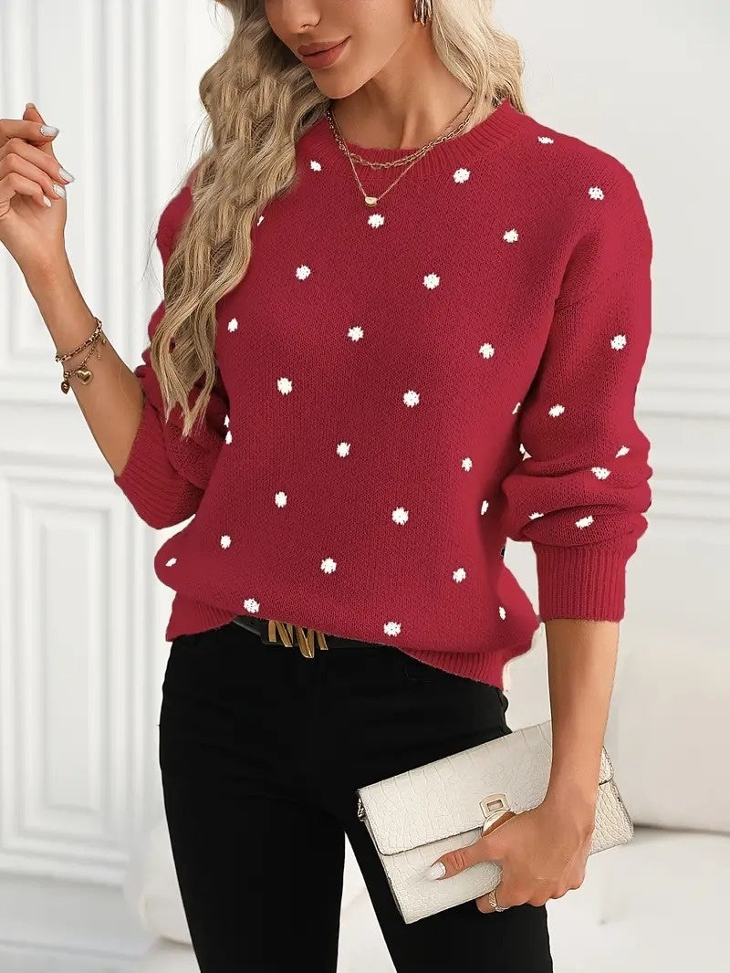 Polka Dot Knit Pullover Sweater