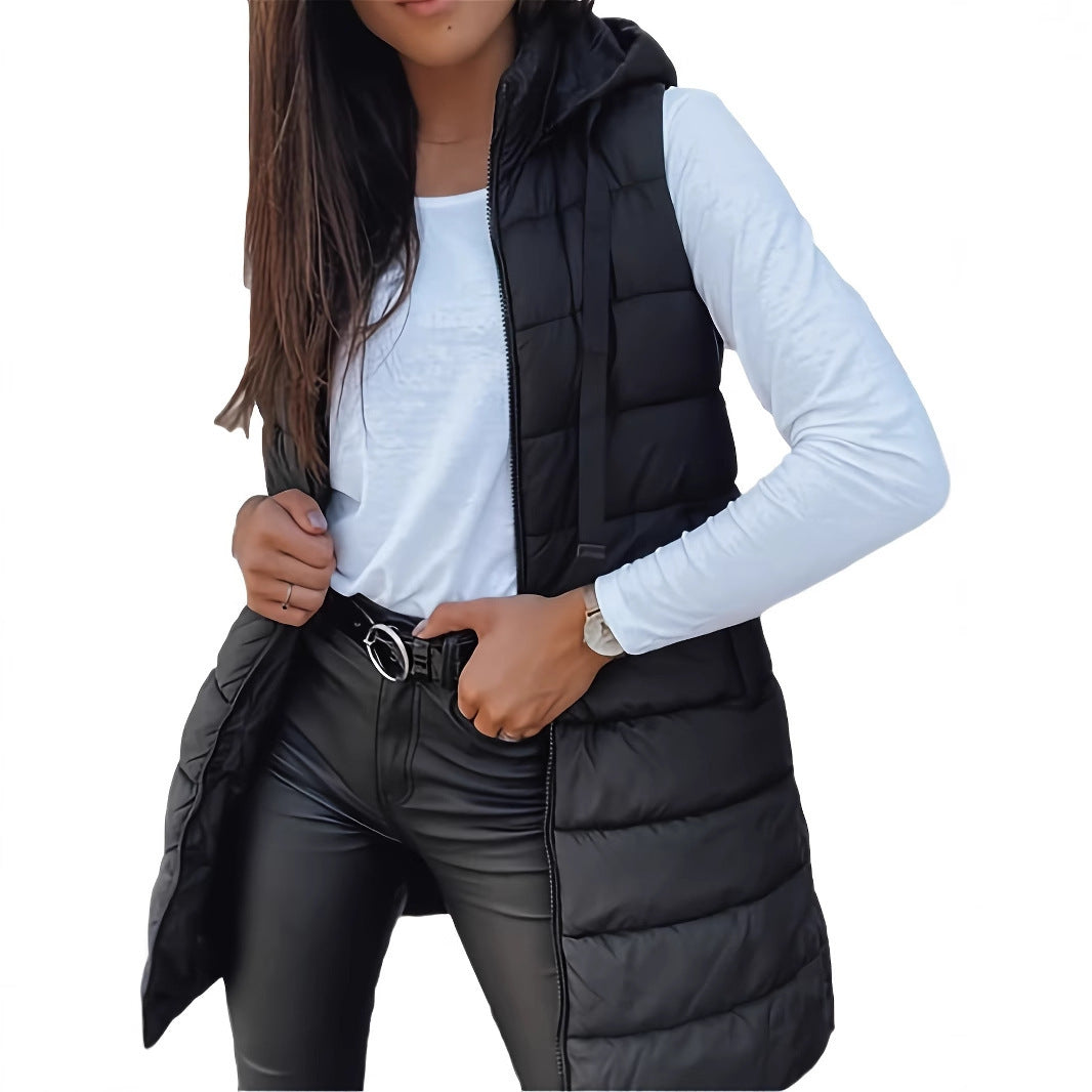 Hooded Quilted Zipper Vest Coat
