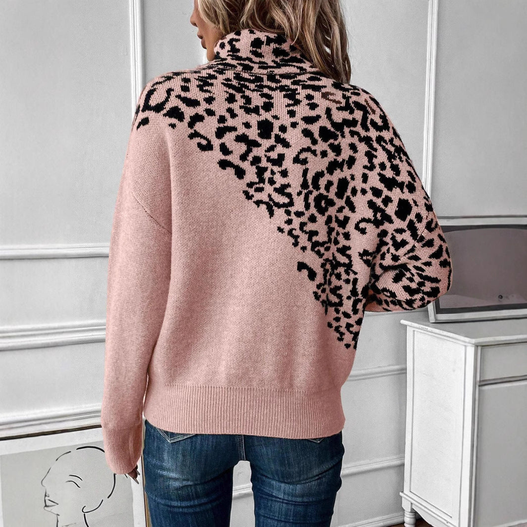 Leopard Pattern Turtleneck Sweater