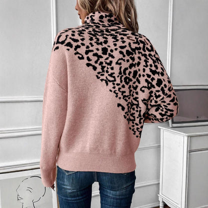 Leopard Pattern Turtleneck Sweater