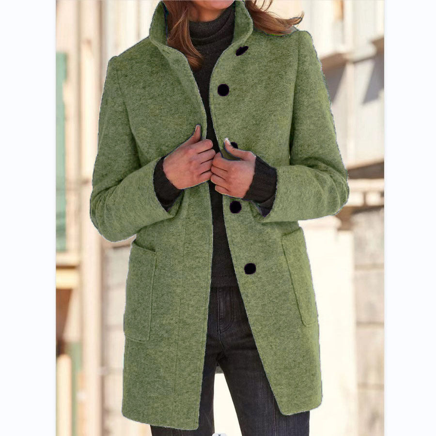 Stand Collar Woolen Button Coat