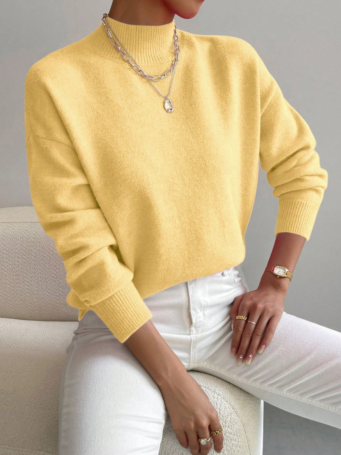 Cozy Half-High Neck Knit Sweater