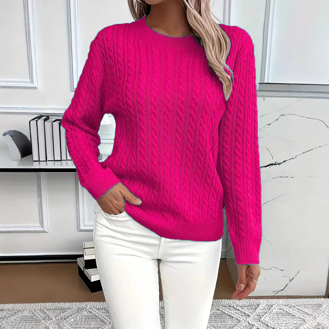 Classic Twist Knit Round Neck Sweater