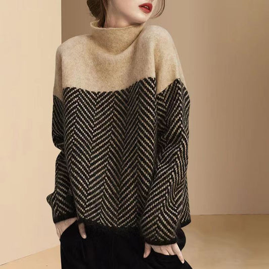 Cozy Thick Turtleneck Colorblock Sweater