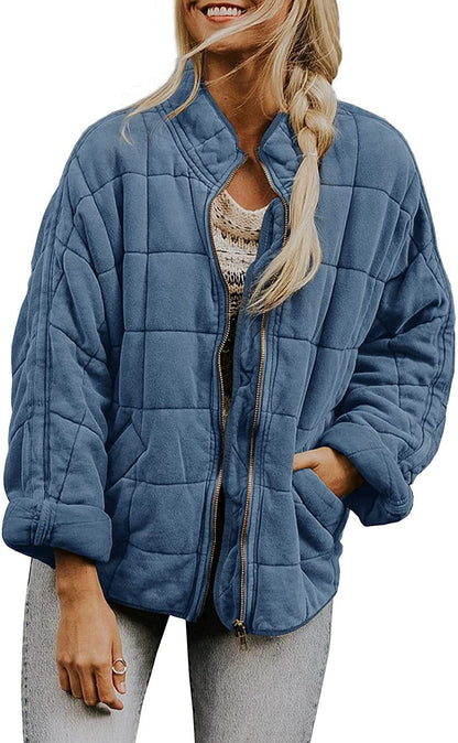 Solid Color Stand Collar Zip-Up Jacket