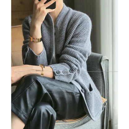 Wool Stand Neck Knit Cardigan