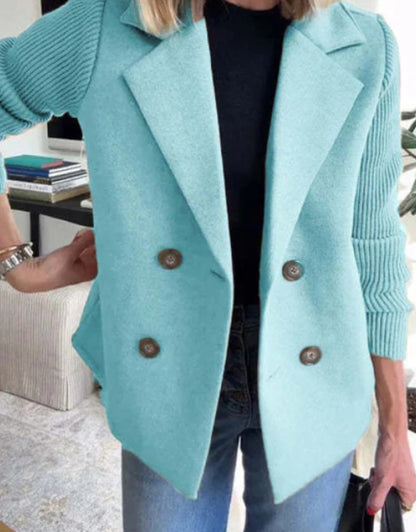 Double Breasted Lapel Coat with Knitted Sleeves