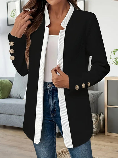 Colorblock Gold Button Trim Blazer Jacket