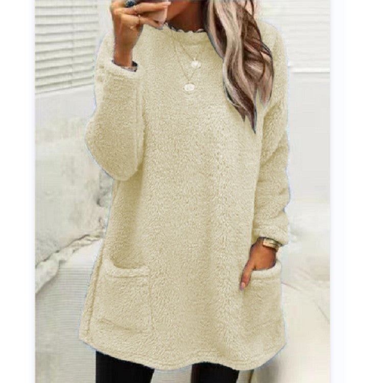 Fleece Pullover Long Sweater with Pockets