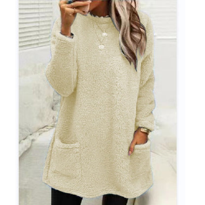 Fleece Pullover Long Sweater with Pockets