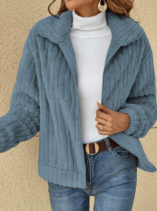 Soft Fleece Lapel Zip Jacket
