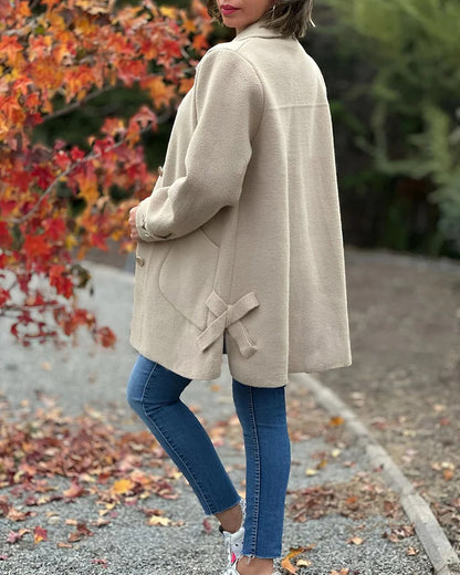 Woolen Bow Collar Casual Coat